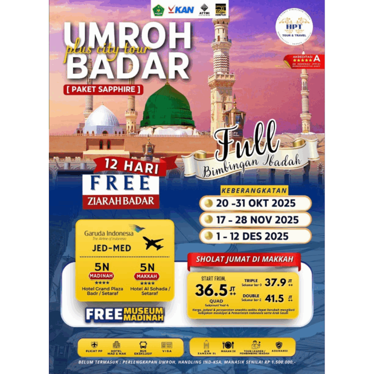 Umroh Plus Badar City Tour 12 Hari by HPT Tour (Okt-Nov-Des)